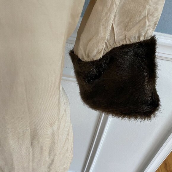 Zara Top Linen Blend Faux Fur Cuff High Neck Women's Size Small Old Money Mature - Picture 5 of 12